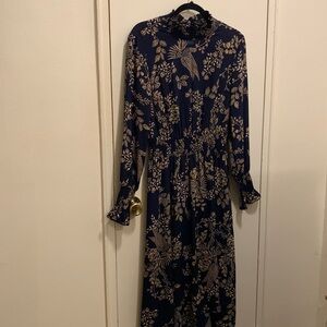 Nannette lepore navy long sleeve printed maxi dress